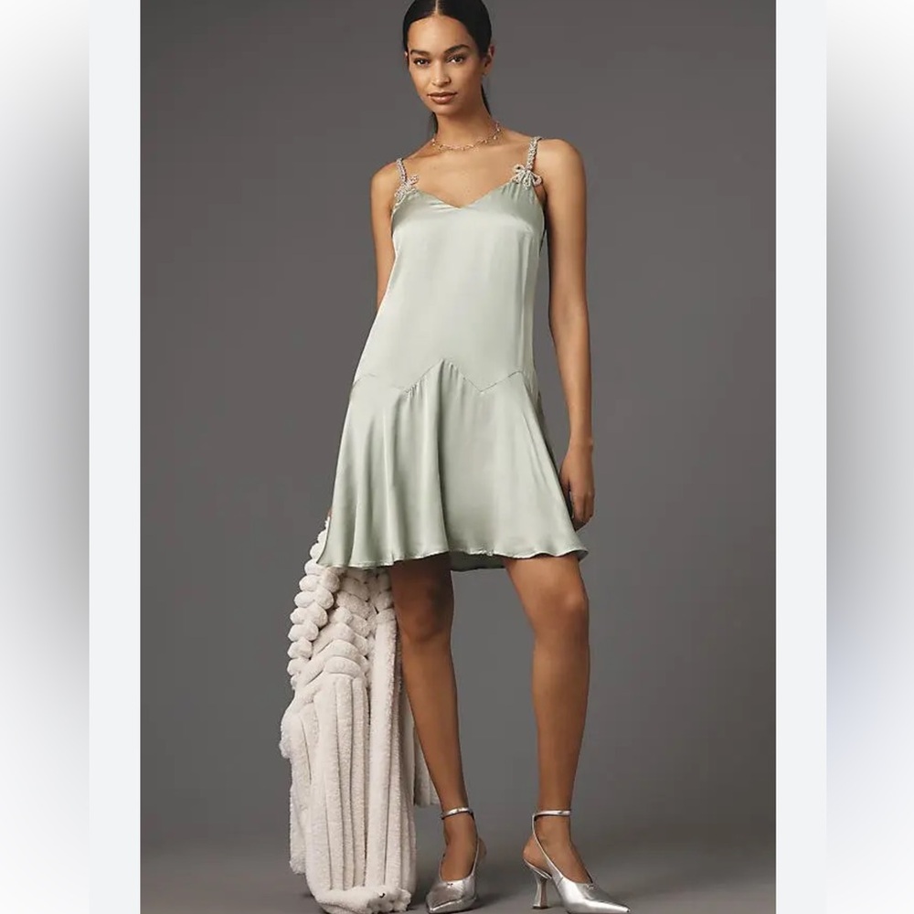 Corey Lynn Calter mint‎ green satin slip Elegant Slip Dress Sz M